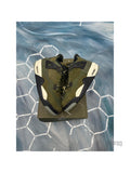 JORDAN 4 RETRO SE CRAFT MEDIUM OLIVE (GS) PRE OWNED SIZE 6Y sneakers, olive green suede and mesh, black accents, cream sole.