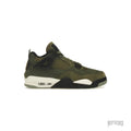 JORDAN 4 RETRO SE CRAFT MEDIUM OLIVE sneaker, featuring olive nubuck and suede, black accents, and a cream Jumpman.