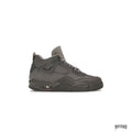 JORDAN 4 RETRO SE PARIS OLYMPICS WET CEMENT (GS) sneaker, dark gray suede and leather, side view.
