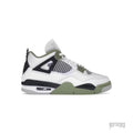 JORDAN 4 RETRO SEAFOAM (WOMENS) white leather sneaker with black, seafoam green, and grey accents.