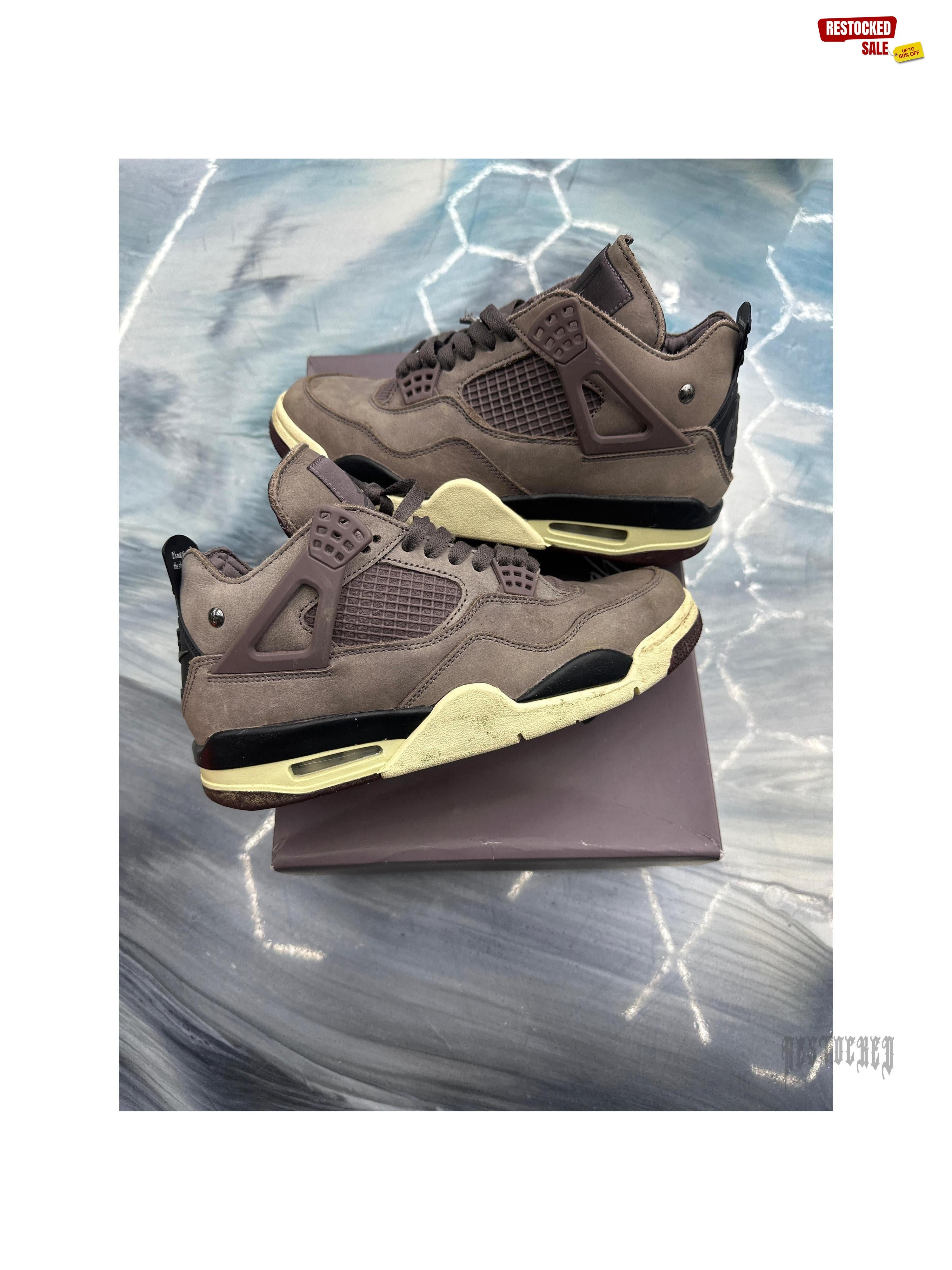 Pre-owned Jordan 4 Retro SP A Ma Maniere Violet Ore sneakers, size 7.5, with cream soles.