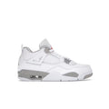JORDAN 4 RETRO WHITE OREO (2021) sneaker, white leather upper, speckled grey midsole, red Jumpman logo.