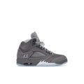 JORDAN 5 RETRO WOLF GREY sneaker, dark grey suede upper, translucent outsole, "23" embroidery.