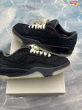 Pre-owned JORDAN FLIGHT COURT WHO DECIDES WAR BRED sneakers, black with red accents, cream laces, size 9W/7.5M.