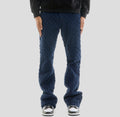 KDNK HIDDEN TRESURES FLARE KND4782, dark blue textured flare pants with a unique wavy pattern.