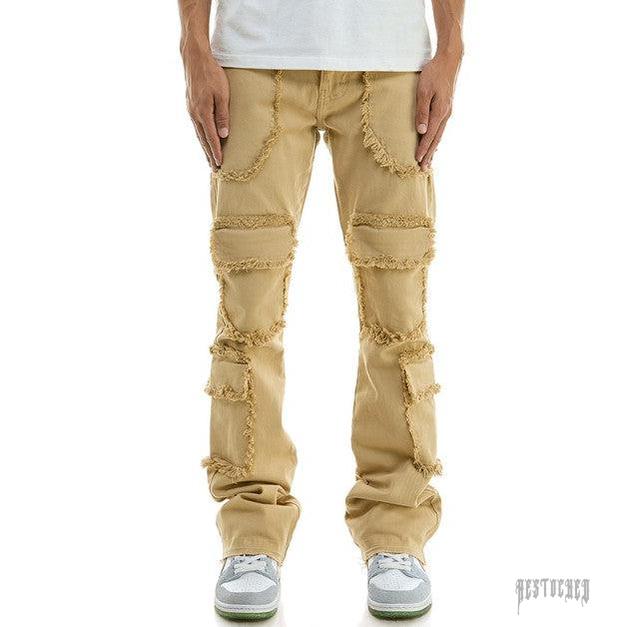 KDNK SKINNY FLARE KHAKI KNB3318 jeans with distressed fringe details and cargo pockets.