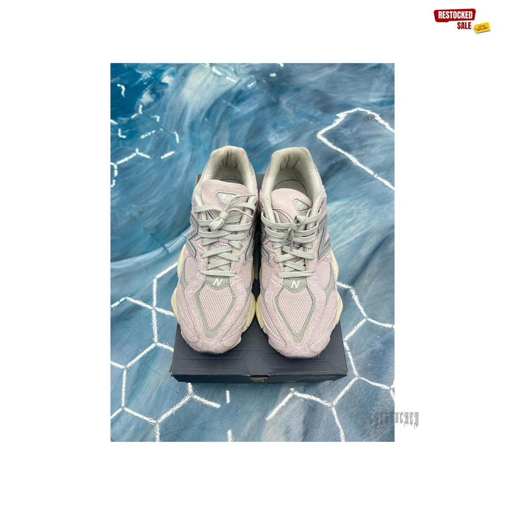 Pre-owned New Balance 9060 December Sky sneakers, size 12, light purple mesh and suede with grey accents.