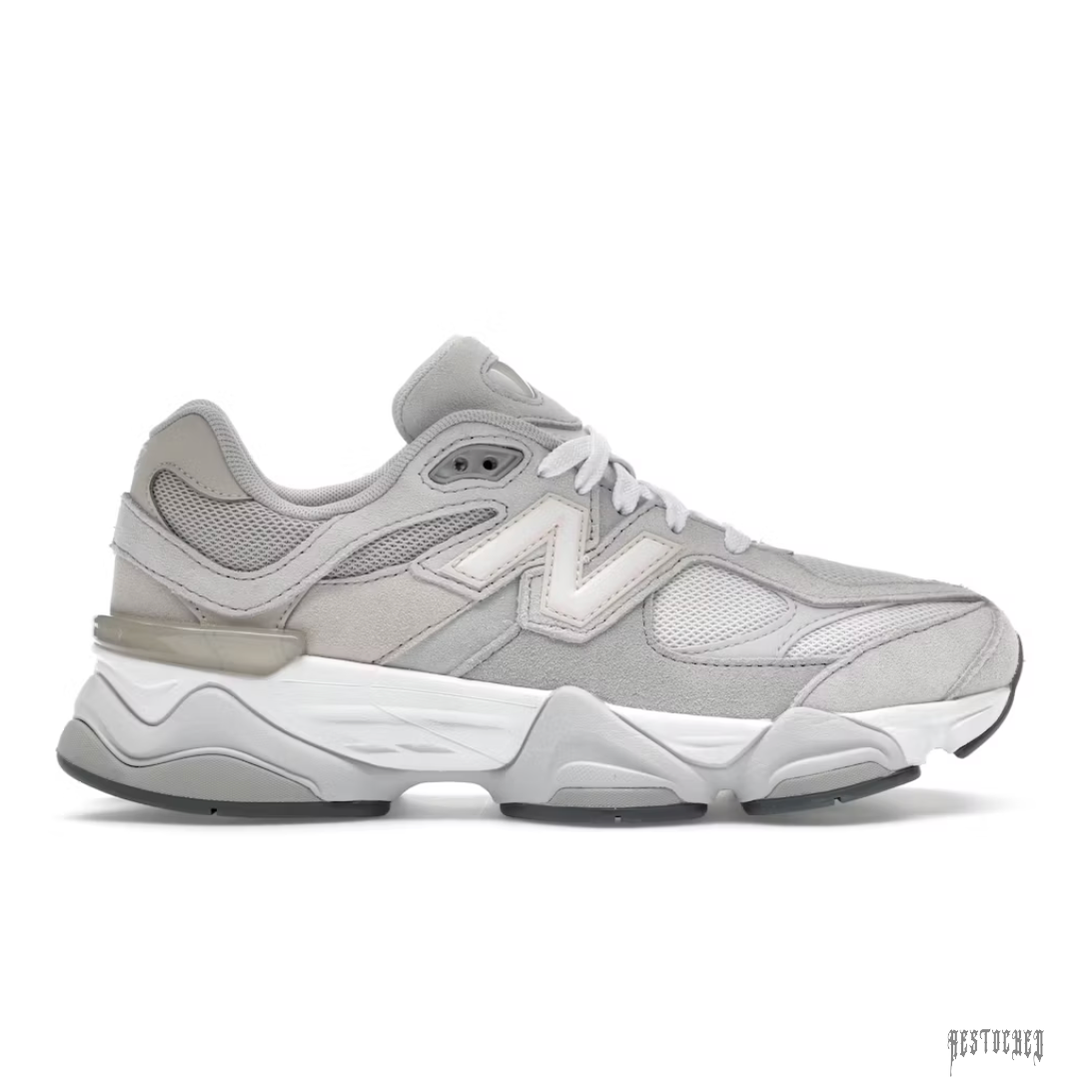 New Balance 9060 Silver Grey (GS) sneaker, featuring mesh and suede upper with white midsole.