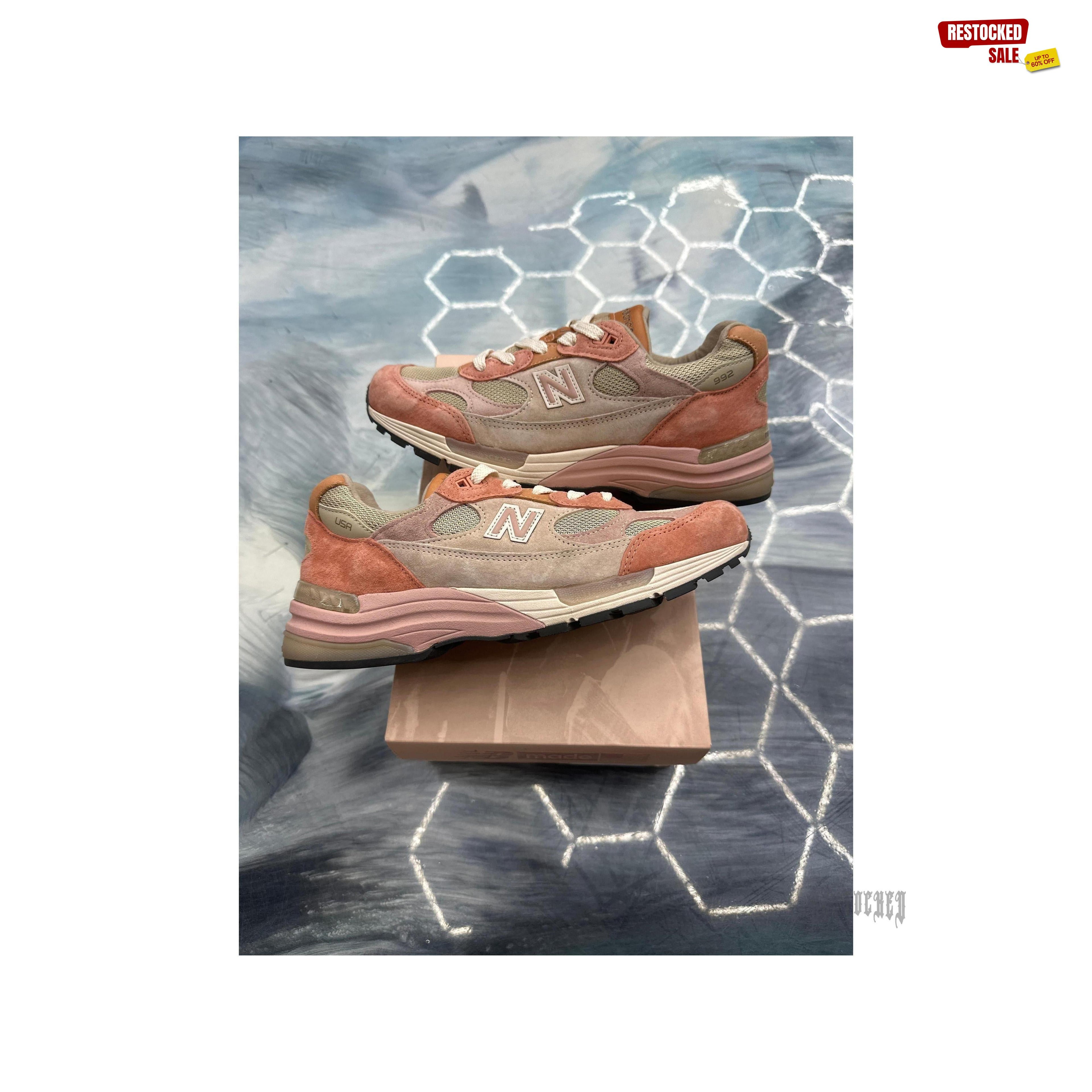 New Balance 992 MiUSA Joe Freshgoods "Aged Well" sneakers, size 8.5, with pink and beige suede/mesh.