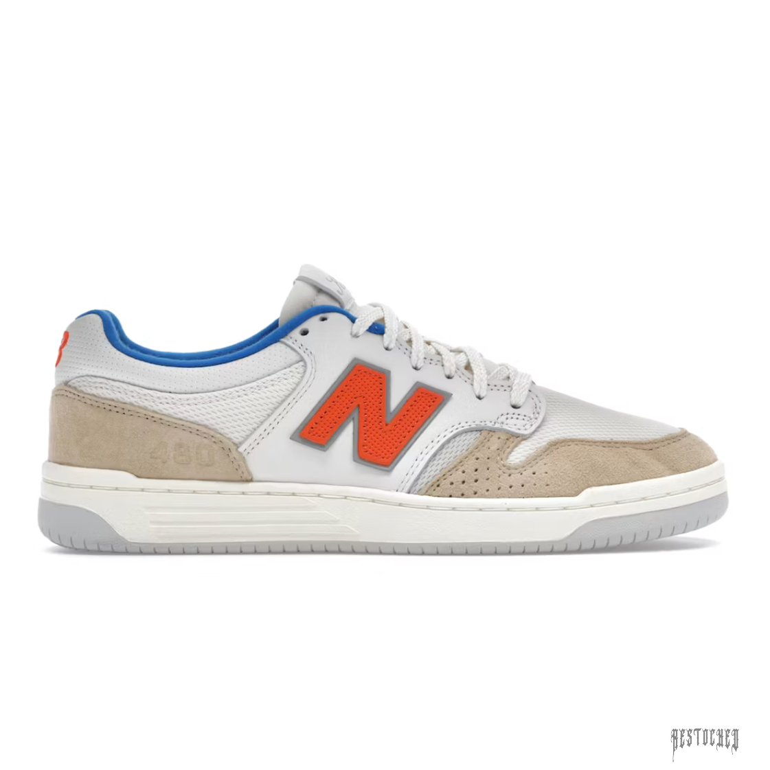 New Balance Numeric 480 Kith Madison Square Garden sneakers in tan, orange, and white.