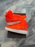 NIKE AIR FORCE 1 HIGH "JUST DO IT" orange leather sneakers, white soles, black box.