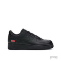 NIKE AIR FORCE 1 LOW SUPREME BLACK sneaker, featuring a black leather upper, matching laces, and a red Supreme box logo.