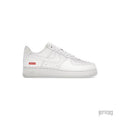 NIKE AIR FORCE 1 LOW SUPREME WHITE sneaker, all-white premium leather with red Supreme Box Logo.