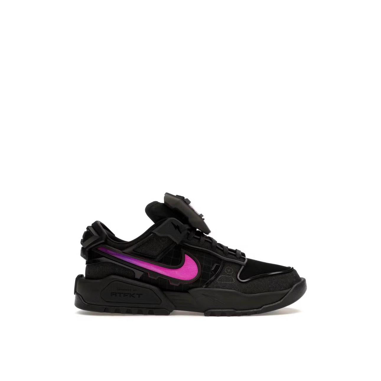 NIKE DUNK GENESIS LOW RTFKT VOID sneaker, black with purple gradient swoosh and chunky sole.
