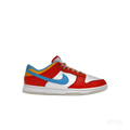 NIKE DUNK LOW QS LeBron James Fruity Pebbles sneaker with red, white, blue, and yellow accents, colorful laces.