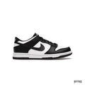 NIKE DUNK LOW RETRO Panda (GS) sneaker with white leather base, black overlays, and black Swoosh.