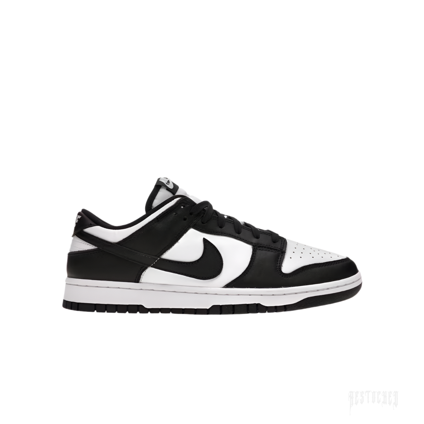 NIKE DUNK LOW RETRO Panda sneakers in white and black leather, side view.