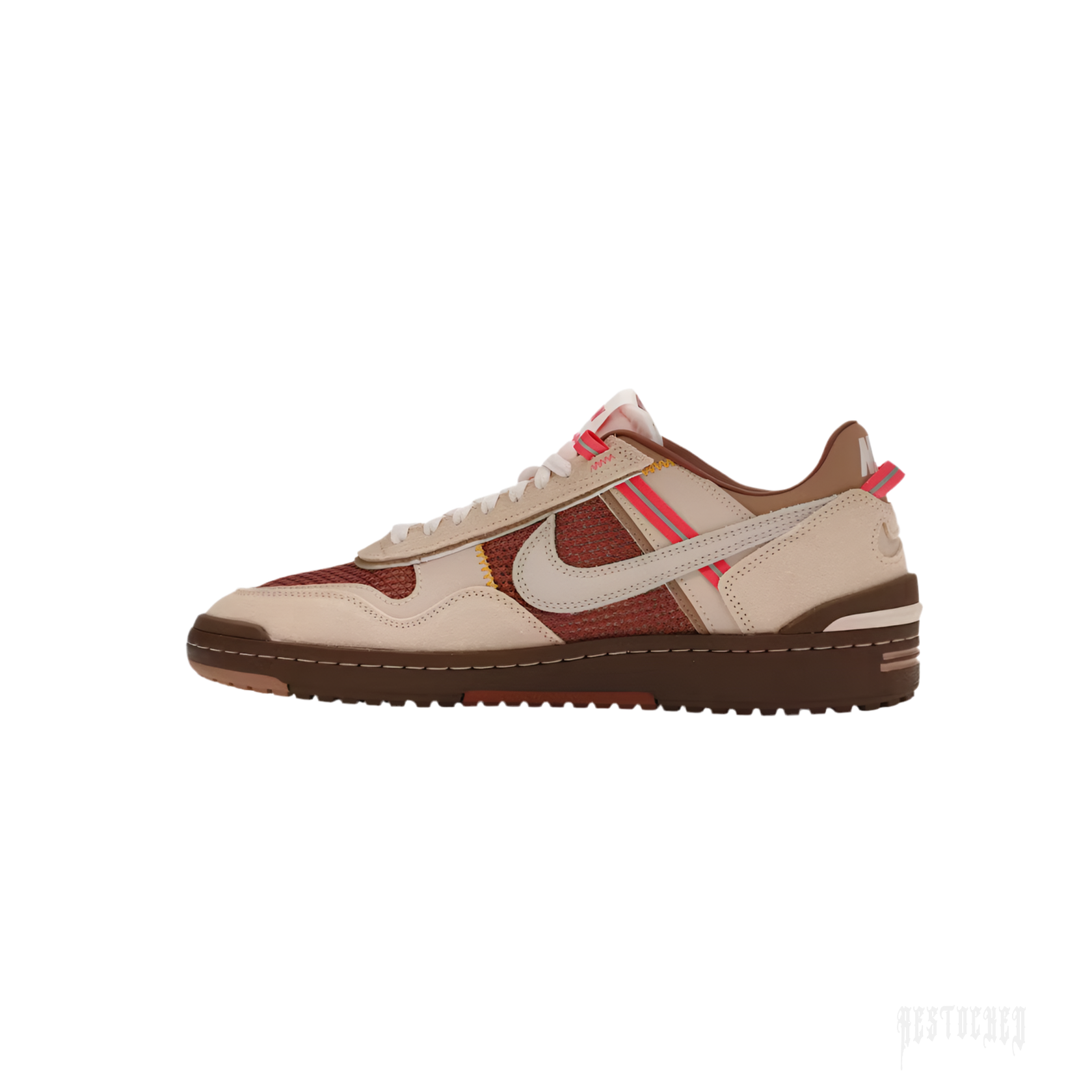 NIKE FIELD GENERAL UNION LA SHIMMER sneaker, tan and brown with red accents and a cream swoosh.