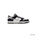 NIKE SB DUNK LOW HUF San Francisco sneaker, black and white leather with a grey swoosh and orange accents.