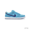 Nike SB Dunk Low Pro "Blue Fury" sneaker with vibrant blue suede upper, dark blue swoosh, and white sole.