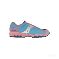 Saucony Matrix Jae Tips "No Shoes In The House" sneaker in blue and pink with silver accents.