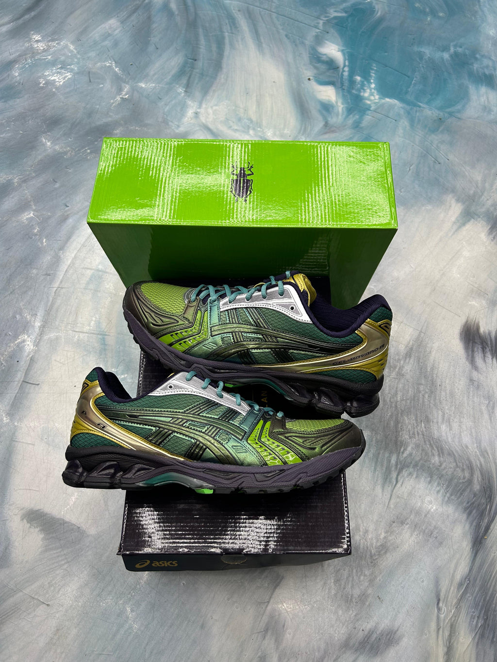 ASICS GEL KAYANO 14 P. ANDRADE GRADATION GREEN PRE OWNED SIZE 11